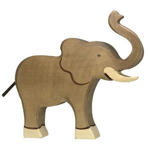 Figura legno Elefante proboscide alzata - Holztiger