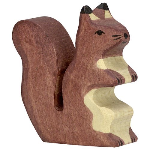 Figura legno scoiattolo marrone seduto - Holztiger