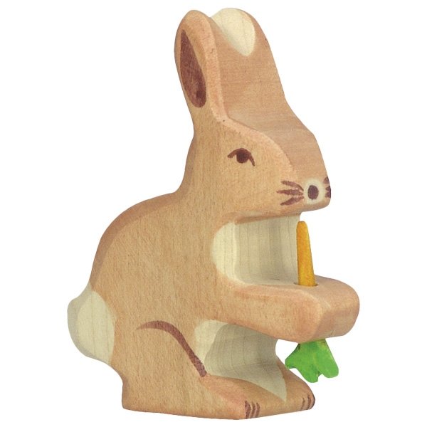 Figura legno Lepre con carota - Holztiger