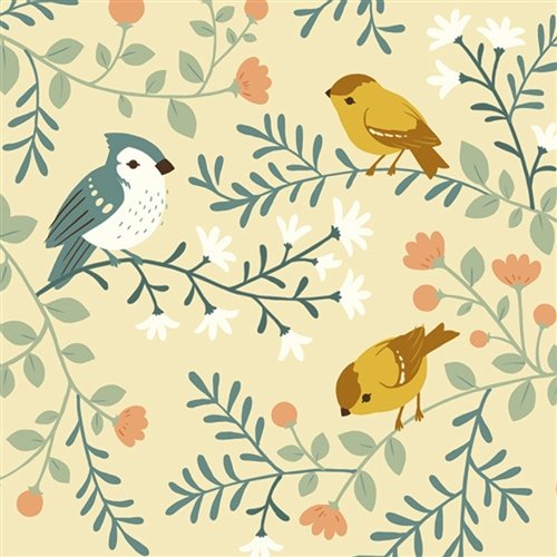 BIRDS & BRANCHES CREAM tessuto knit interlock Birch