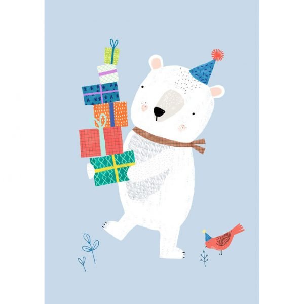 Cartolina compleanno orso con regali