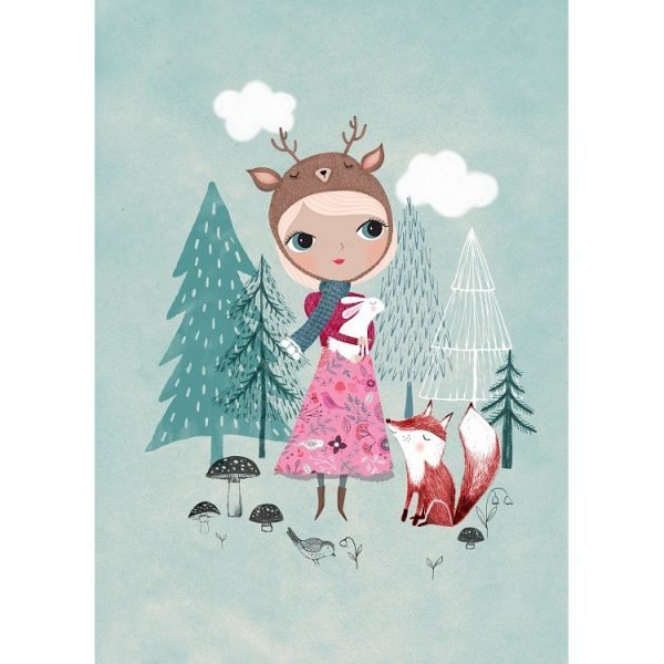 Poster deer girl mint di Rebecca Jone
