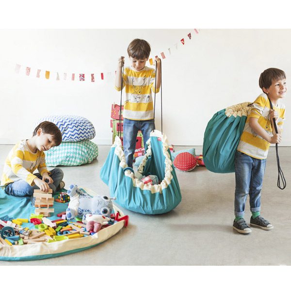 Play&Go Sacco Portagiochi e Tappeto 2 in 1 in cotone - Treno e Orsetti  unisex (bambini)