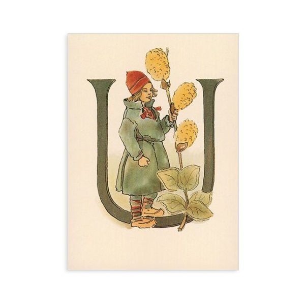 Cartolina lettera U - Alfabeto fiorito