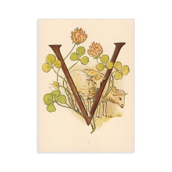 Cartolina lettera V - Alfabeto fiorito