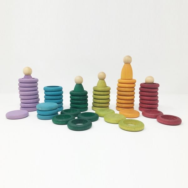 Nins®- monete - anelli legno gioco educativo colori spenti Grapat