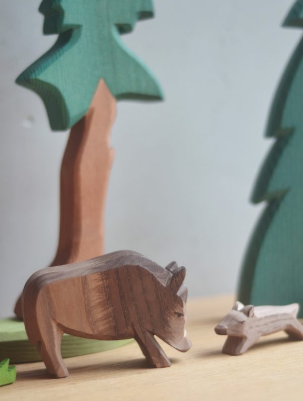 Set figure legno Cinghiale con piccolo - Ostheimer