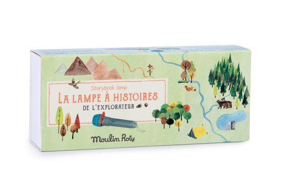 Lampada proietta storie + 3 mini libri del esploratore Moulin Roty