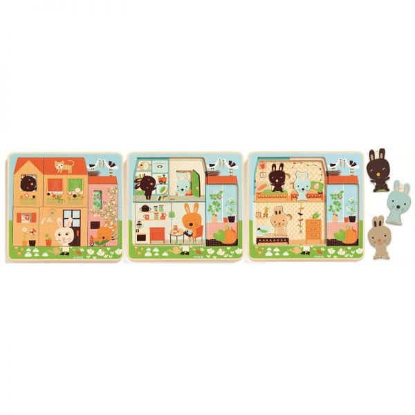 Puzzle 3 layers Chez-carot Rabbit cottage Djeco