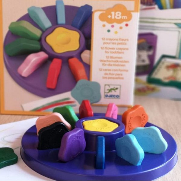 Set 12 pastelli a cera fiore impugnatura ergonomica Djeco