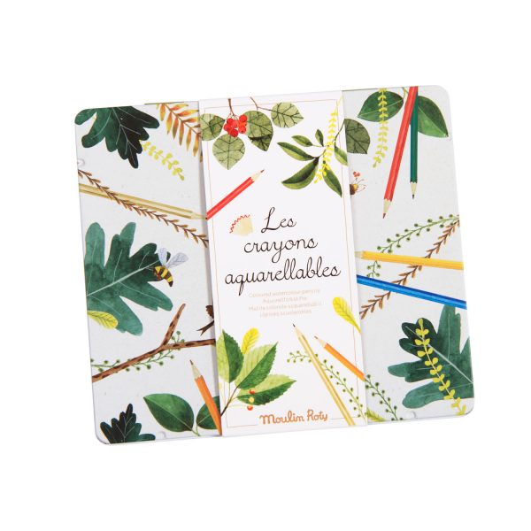 Scatola in latta con 24 matite acquerellabili Le Jardin Moulin Roty