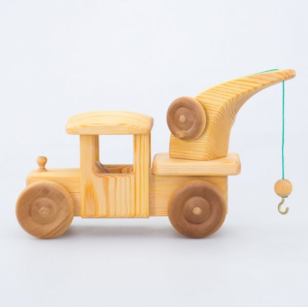 Camion con gru da traino legno massello Drei Blatter