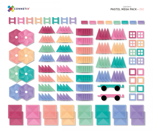 Connetix tiles costruzioni magnetiche 202 Pezzi Pastel Mega Pack + CARTE