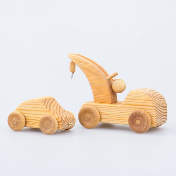 Mini carro attrezzi + auto legno massello Drei Blatter