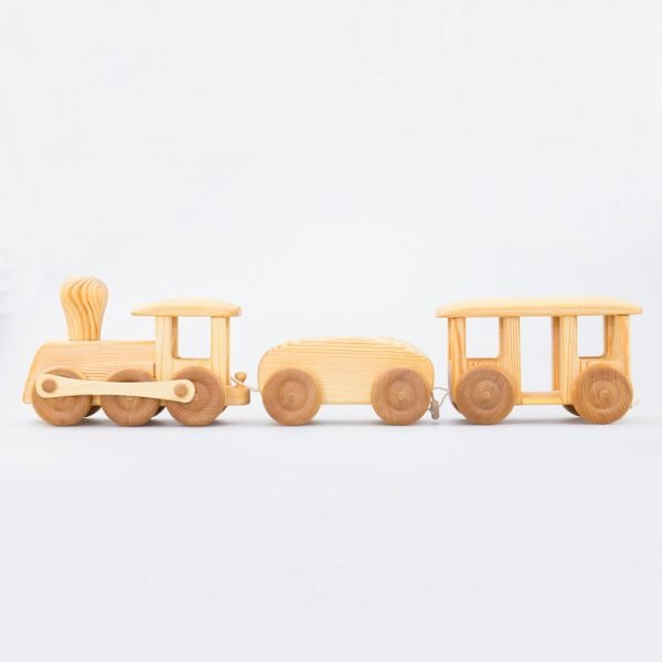 Trenino con due vagoni in legno massello Drei Blatter