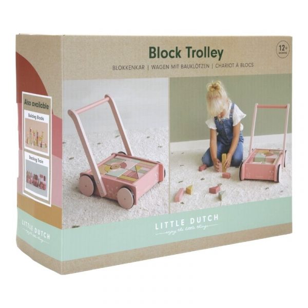 Carretto primi passi + set costruzioni rose Little Dutch
