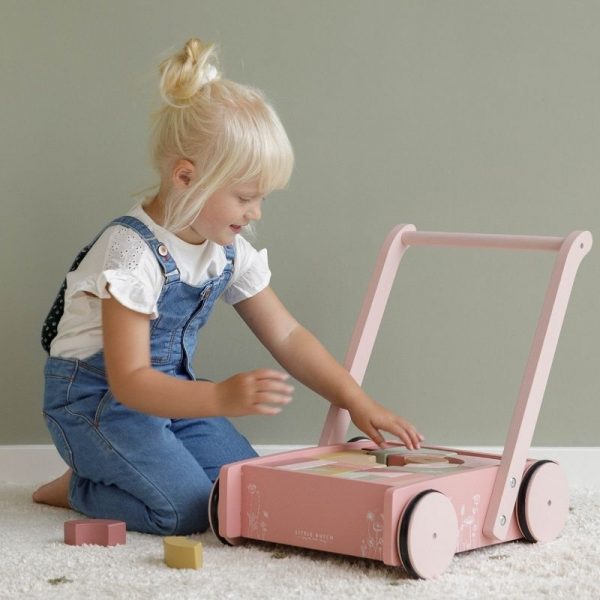 Carretto primi passi + set costruzioni rose Little Dutch