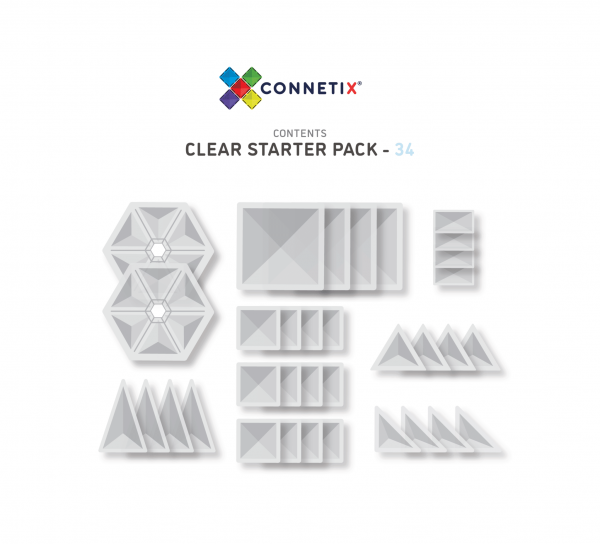 Connetix tiles costruzioni magnetiche 34 Pezzi Clear Pack