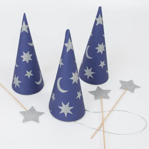 Set 6 cappelli mago + bacchette MeriMeri