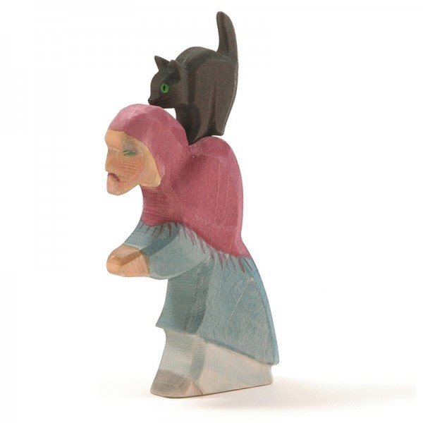Figura legno Strega con gatto - Ostheimer