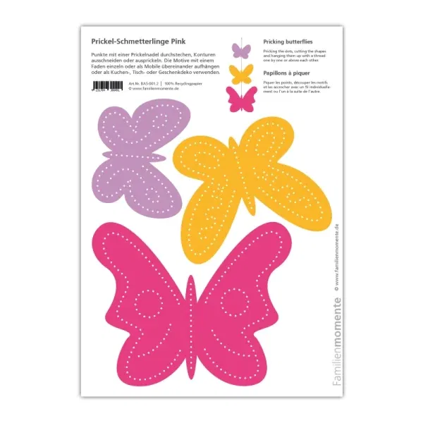 Cartolina A5 da punzonare Farfalle rosa