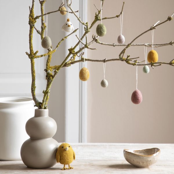 Pendenti in feltro set 3 uova ricamate Clay Colors GRY & SIF