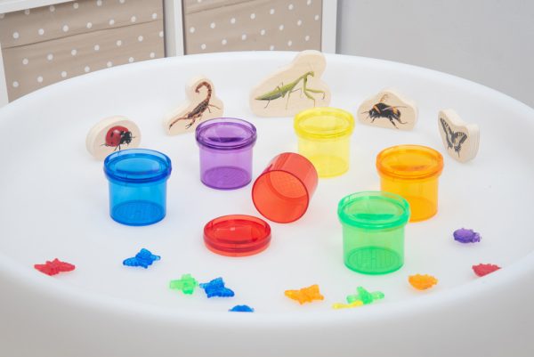 Set 6 barattoli traslucidi arcobaleno con coperchi ingranditori Tickit
