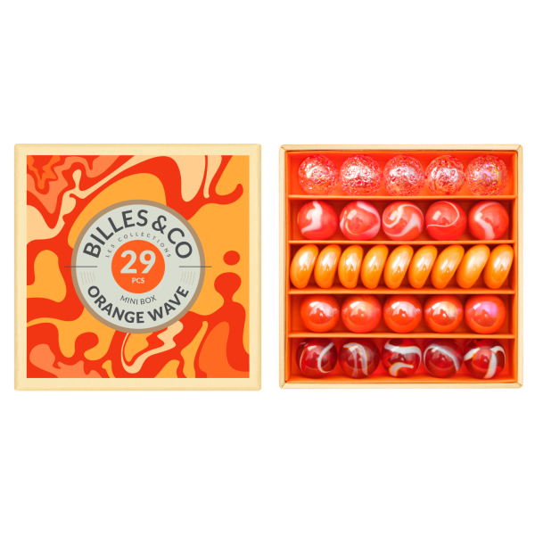 Scatola mini biglie vintage Orange wawe Billes & co