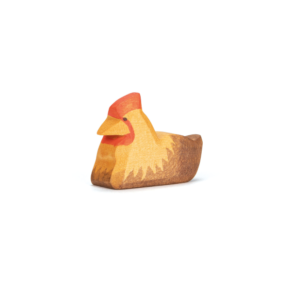 Figura legno gallina marrone che cova - Ostheimer