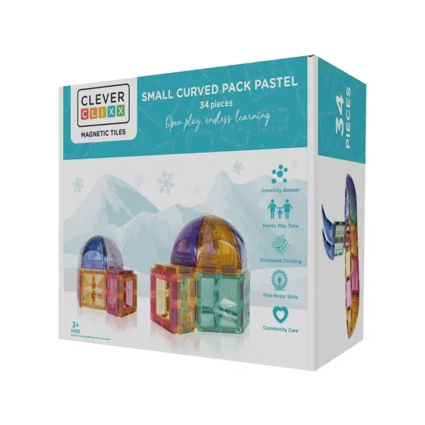Cleverclixx costruzioni magnetiche Small Corved 34 pezzi pastel