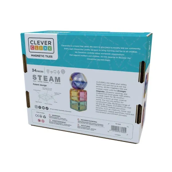 Cleverclixx costruzioni magnetiche Small Corved 34 pezzi pastel