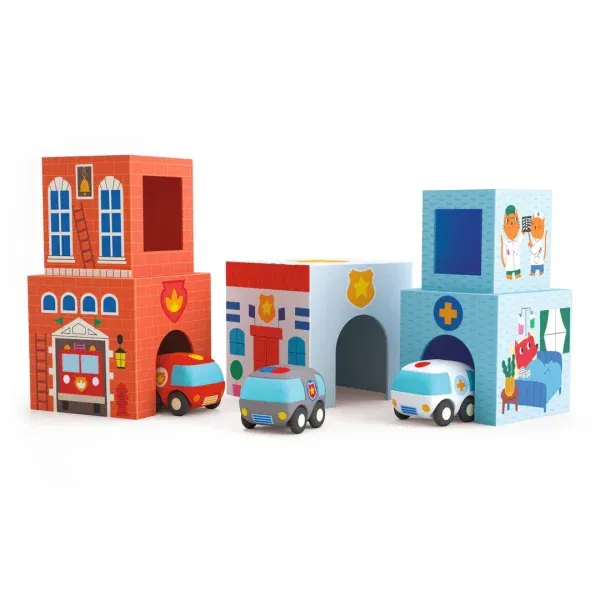 Set 5 cubi da impilare con automezzi TopaniCari Djeco