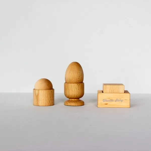 Set forme Montessori uovo, palla, cubo WOODEN STORY