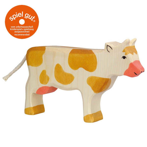 Figura legno Mucca marrone in piedi - Holztiger