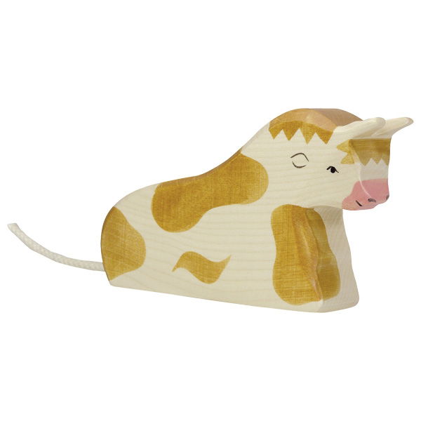Figura legno Toro marrone sdraiato - Holztiger