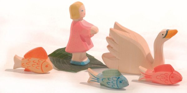 Figura legno cigno bianco collo su - Ostheimer