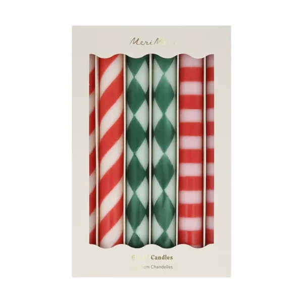 Set candele da tavolo Festive Stripe MeriMeri