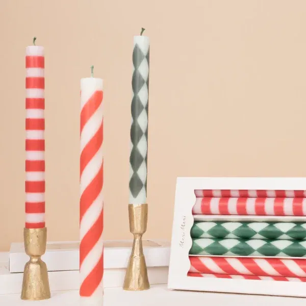 Set candele da tavolo Festive Stripe MeriMeri
