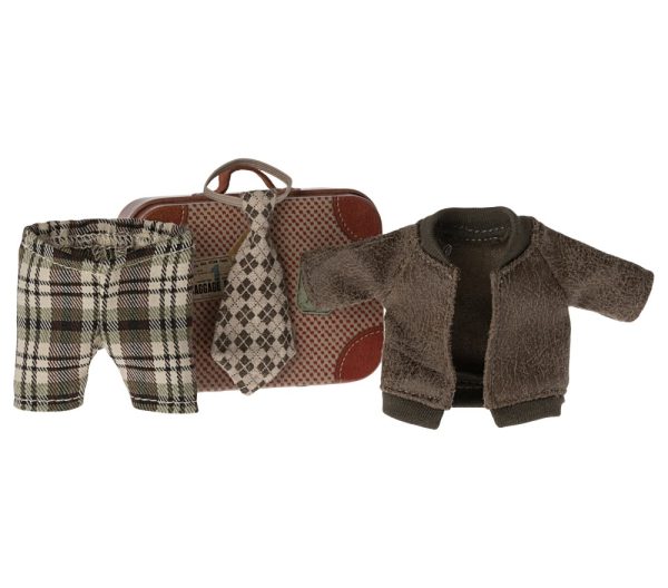Set giacca pantaloni e cravatta in valigia nonno topo Maileg