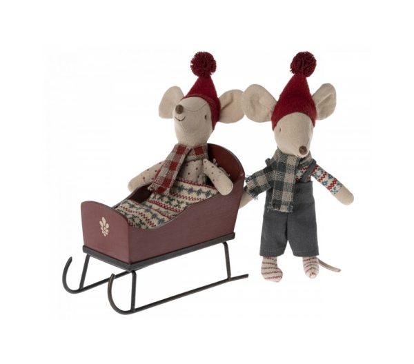 Miniatura slitta rossa topo Maileg