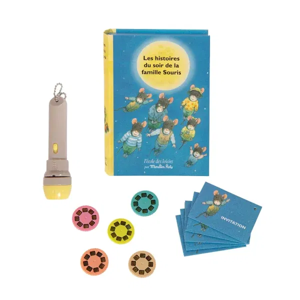 Libro cofanetto lampada proietta storie Famiglia Topini Moulin Roty