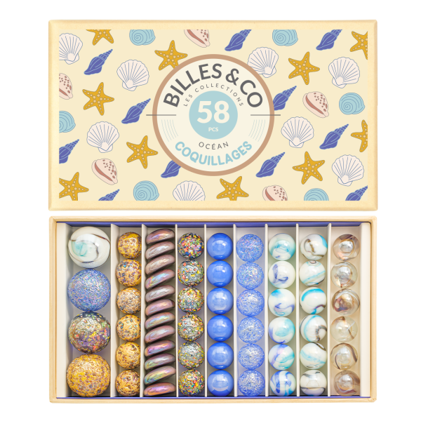Scatola grande biglie vintage Coquillages Billes & co