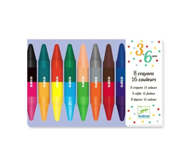 Set 8 pastelli a cera doppia punta 16 colori Djeco