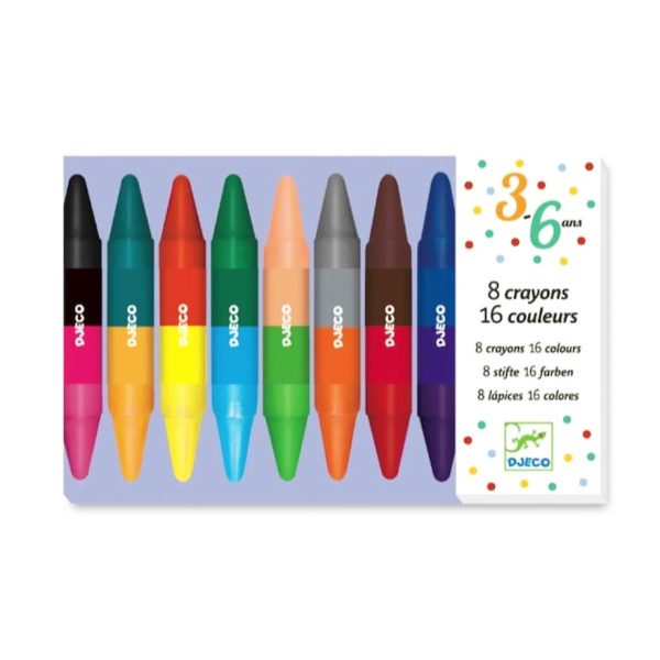 Set 8 pastelli a cera doppia punta 16 colori Djeco
