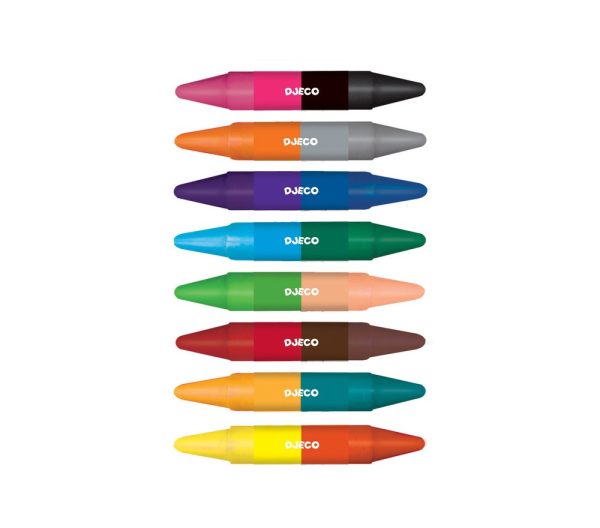 Set 8 pastelli a cera doppia punta 16 colori Djeco