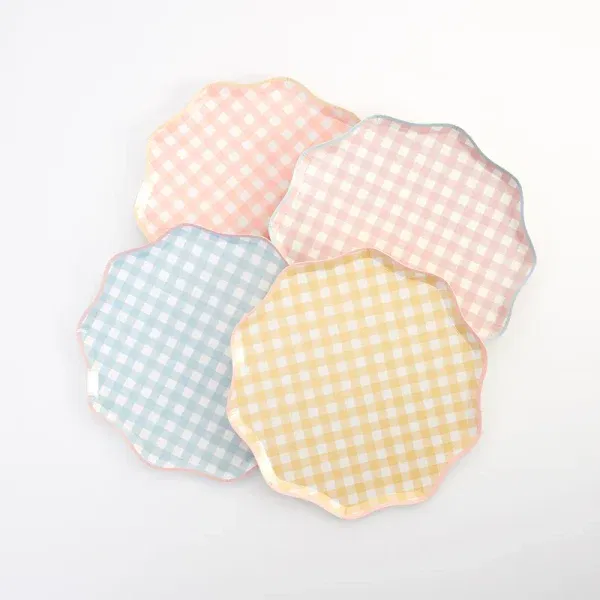 Set 12 Piatti quadretto pastello Ginghsm MeriMeri