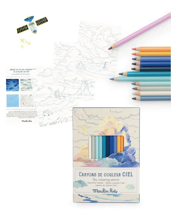 12 matite colori cielo + carte Moulin Roty