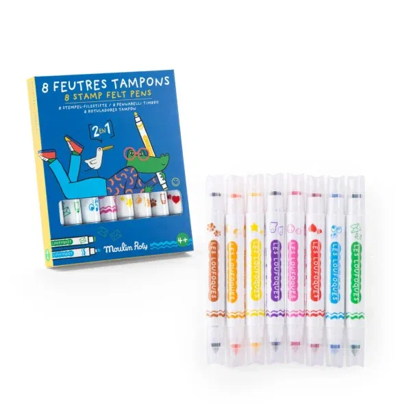 8 pennarelli timbro 2in1 Les Loufoques Moulin Roty