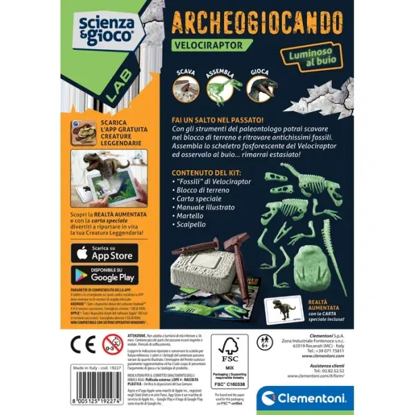 Kit scavo Archeogiocando Velociraptor Clementoni