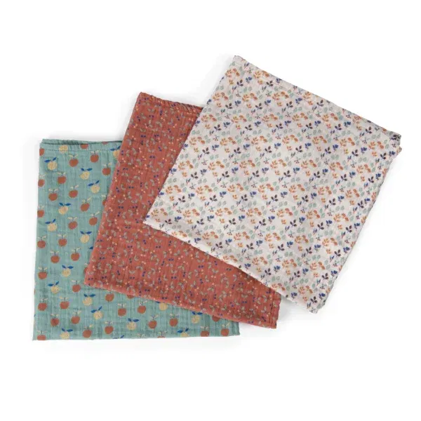 Set 3 teli mussola 70x70 Pomme des Bois Moulin Roty